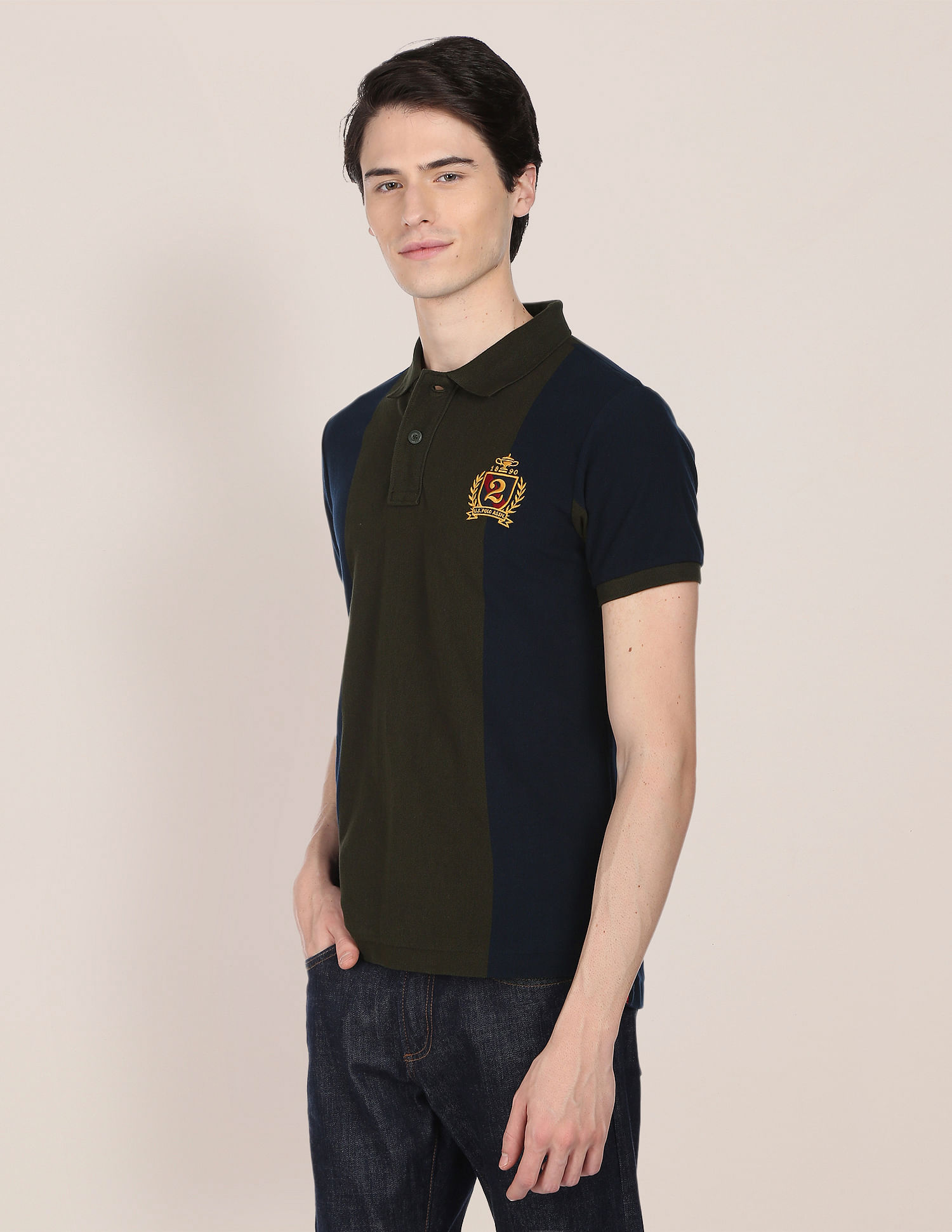 Topman monogram polo with contrast collar in navy - part of a set