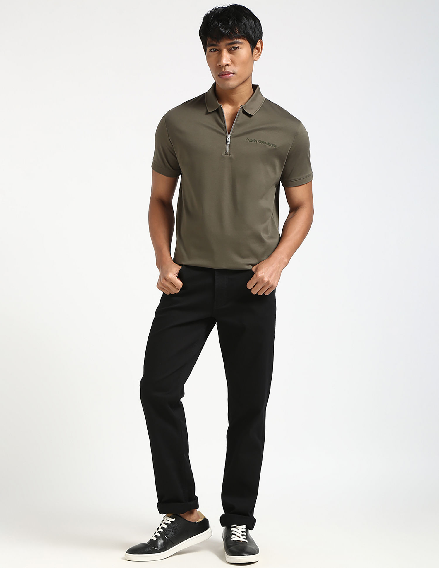 Calvin Klein Regular Half Zip Cotton Polo Shirt