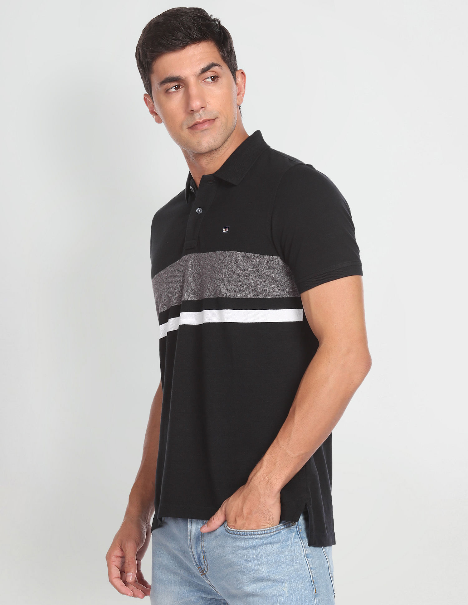 Arrow Sports Horizontal Stripe Compact Cotton Polo Shirt