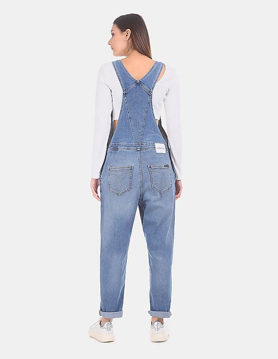 Calvin Klein Women Blue Adjustable Strap Denim Dungaree