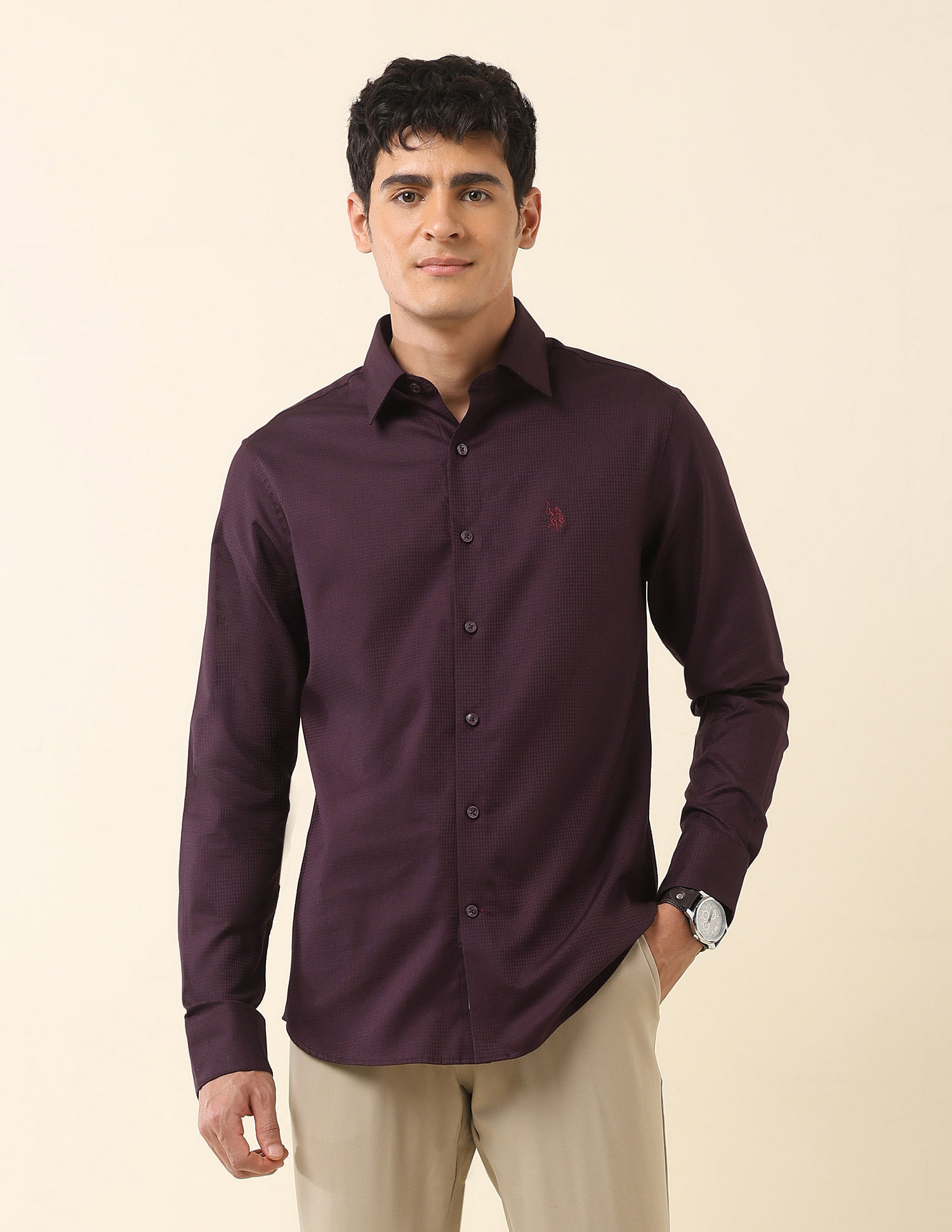 U.S. Polo Assn. Tailored Fit Solid Pure Cotton Shirt