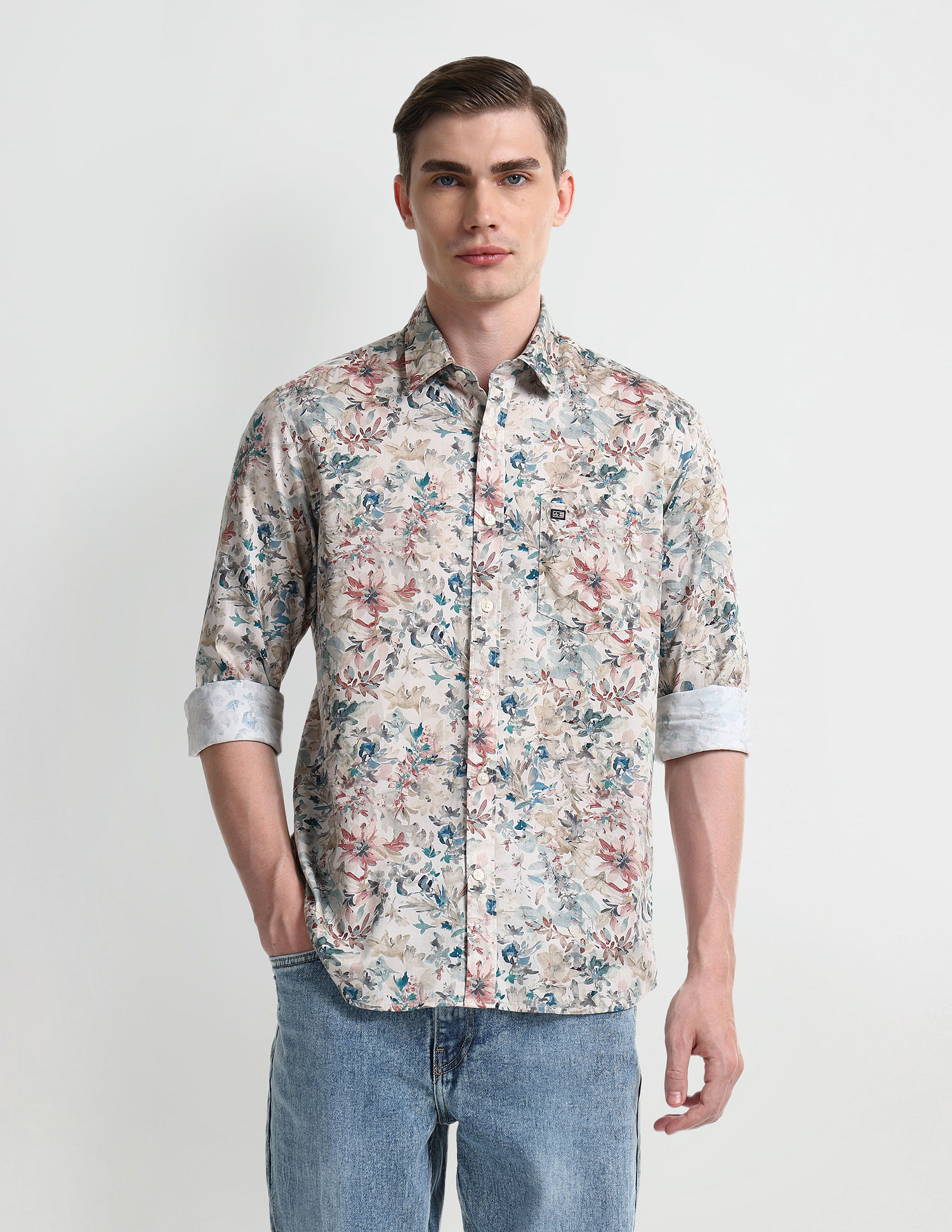 Arrow Sport Floral Print Satin Shirt