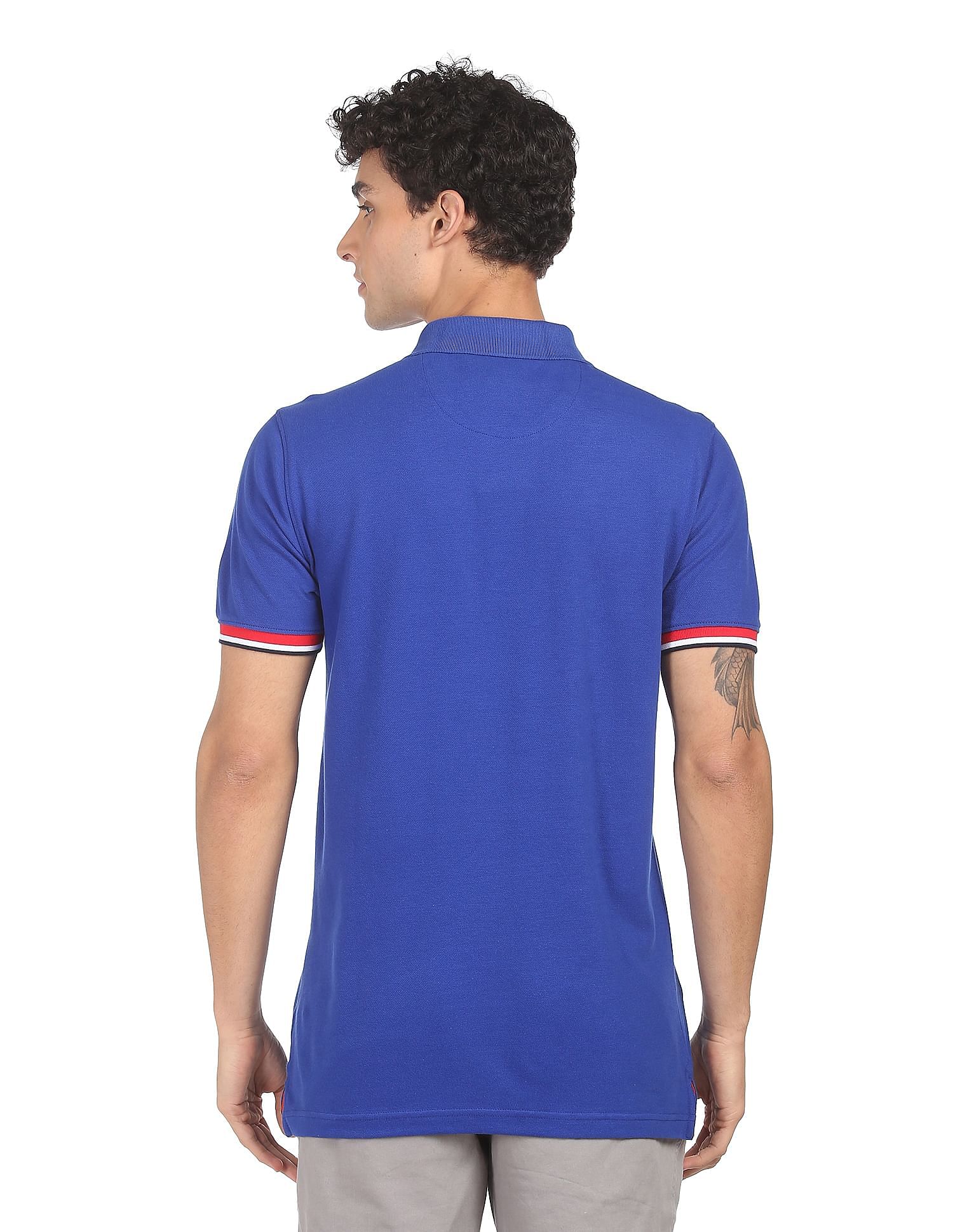 AD by Arvind Cotton Solid Polo Shirt