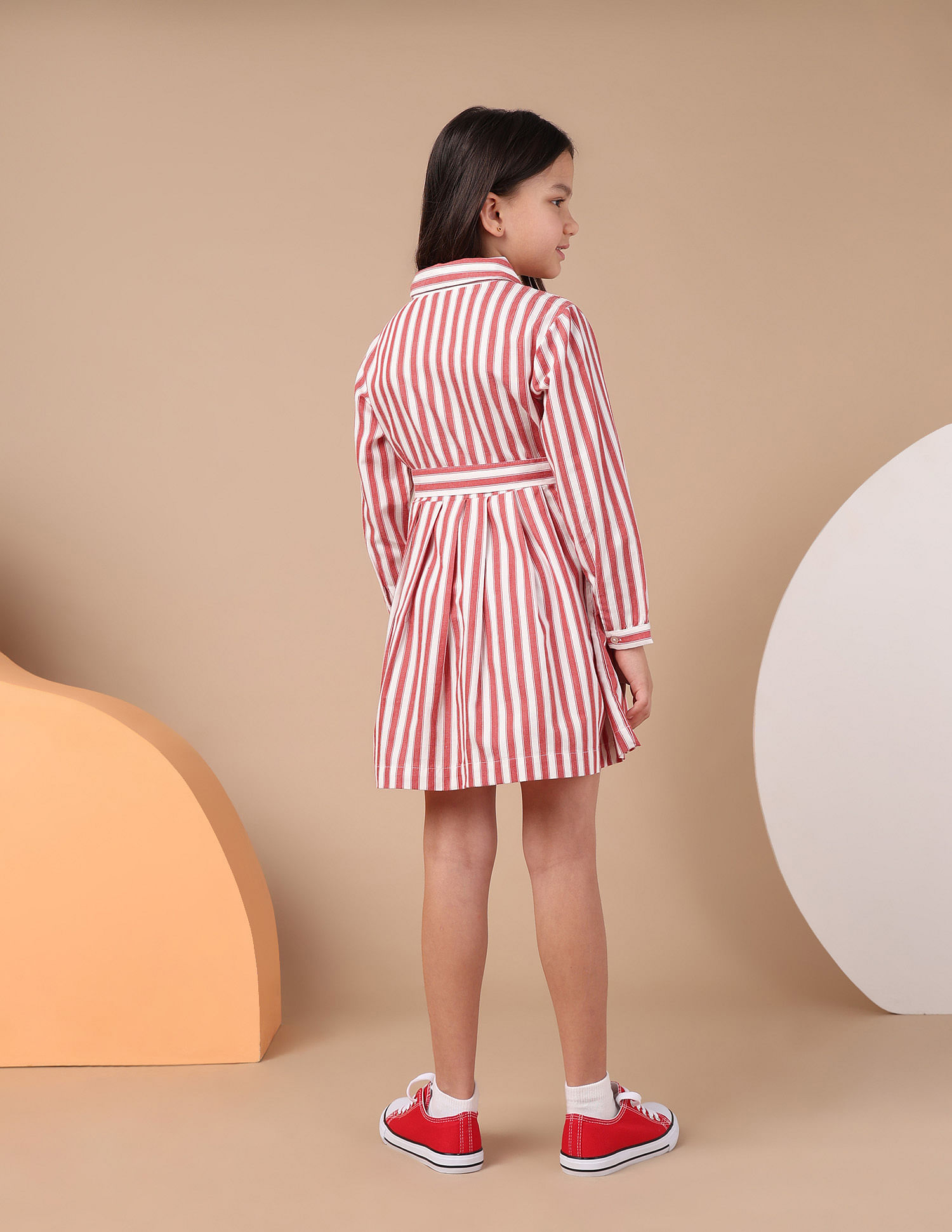 U.S. Polo Assn. Kids Girls Vertical Striped Shirt Dress
