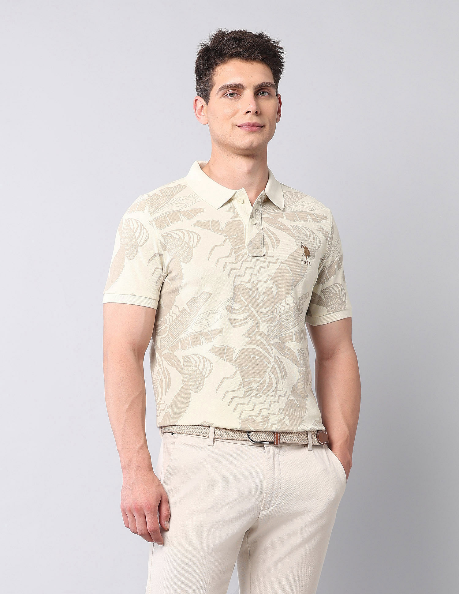 U.S. Polo Assn. Denim Co. Tropical Printed Pure Cotton Polo Shirt