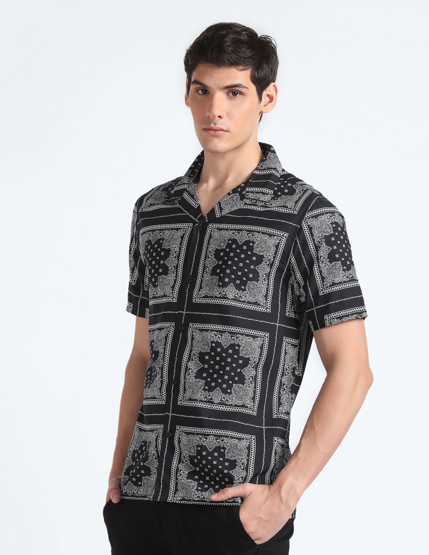 Flying Machine Motif Print Cotton Modal Shirt