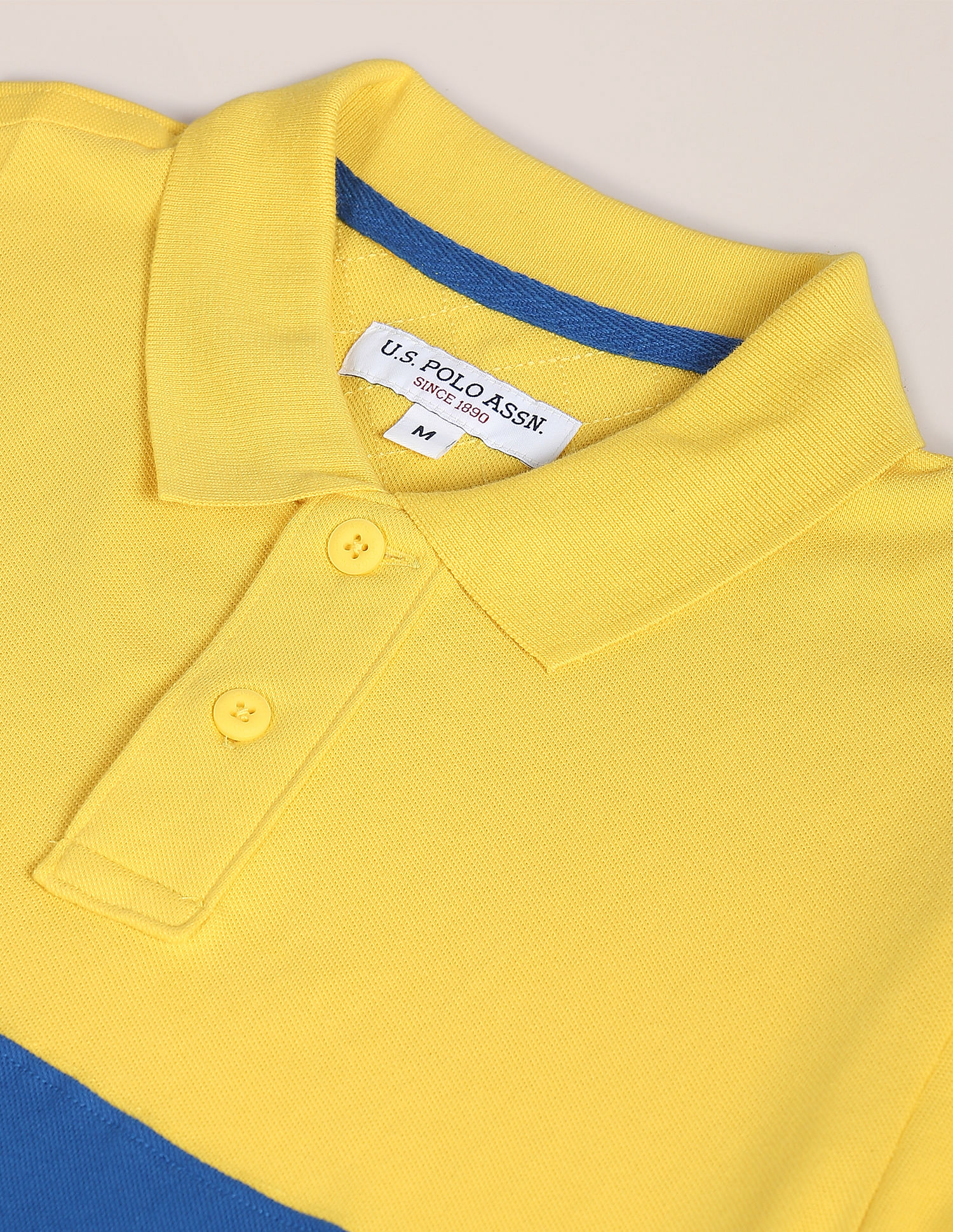 U.S. Polo Assn. Men Yellow Colour Block Cotton Polo Shirt
