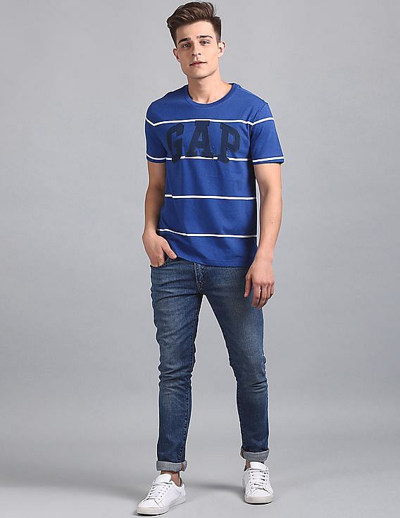 GAP Men Blue Striper Neps Logo Tee