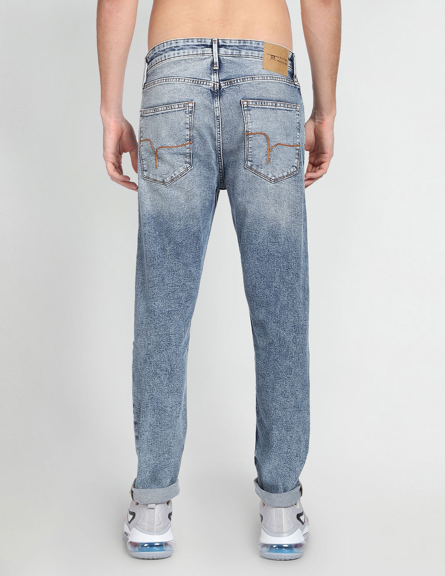 Flying Machine Mid Rise Slash Slim Tapered Jeans