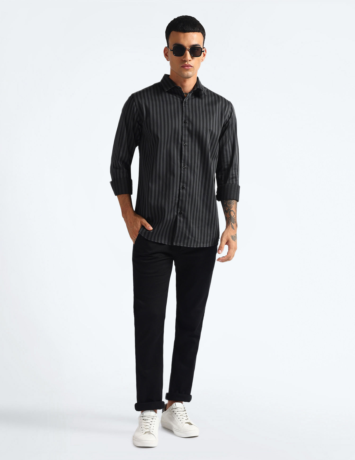 Flying Machine Vertical Stripe Slim Fit Shirt