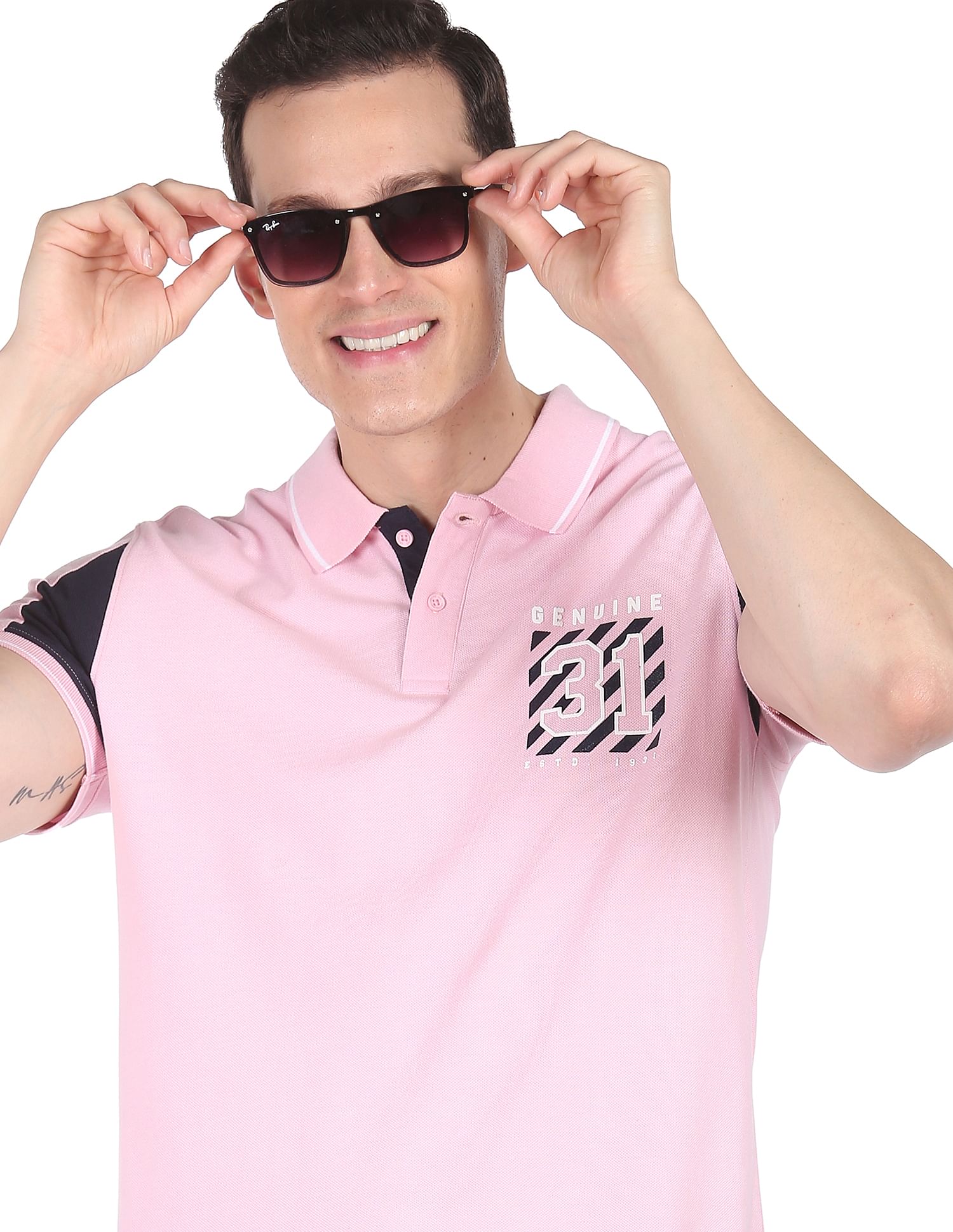 AD by Arvind Cotton Colour Block Polo Shirt