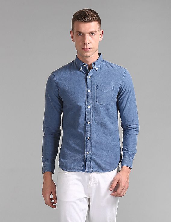 Buy GAP Men Blue Oxford Overdye Standard Fit Shirt