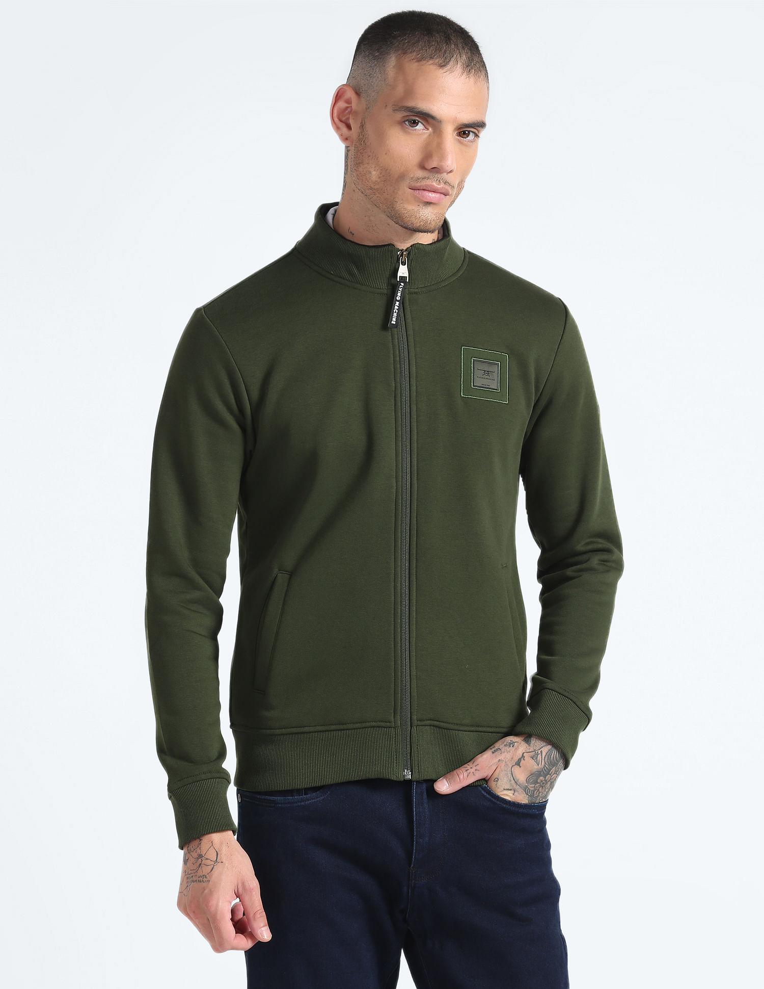 Flying Machine High Neck Solid Sweatshirt
