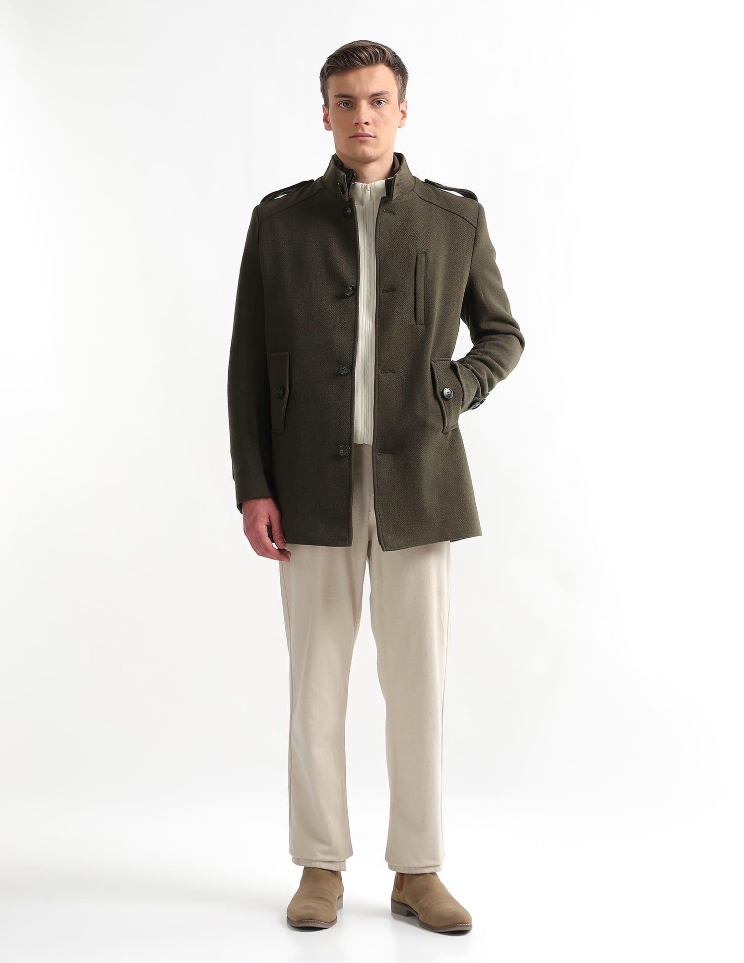 Buy Arrow Sport Stand Collar Textured Trench Coat - NNNOW.com
