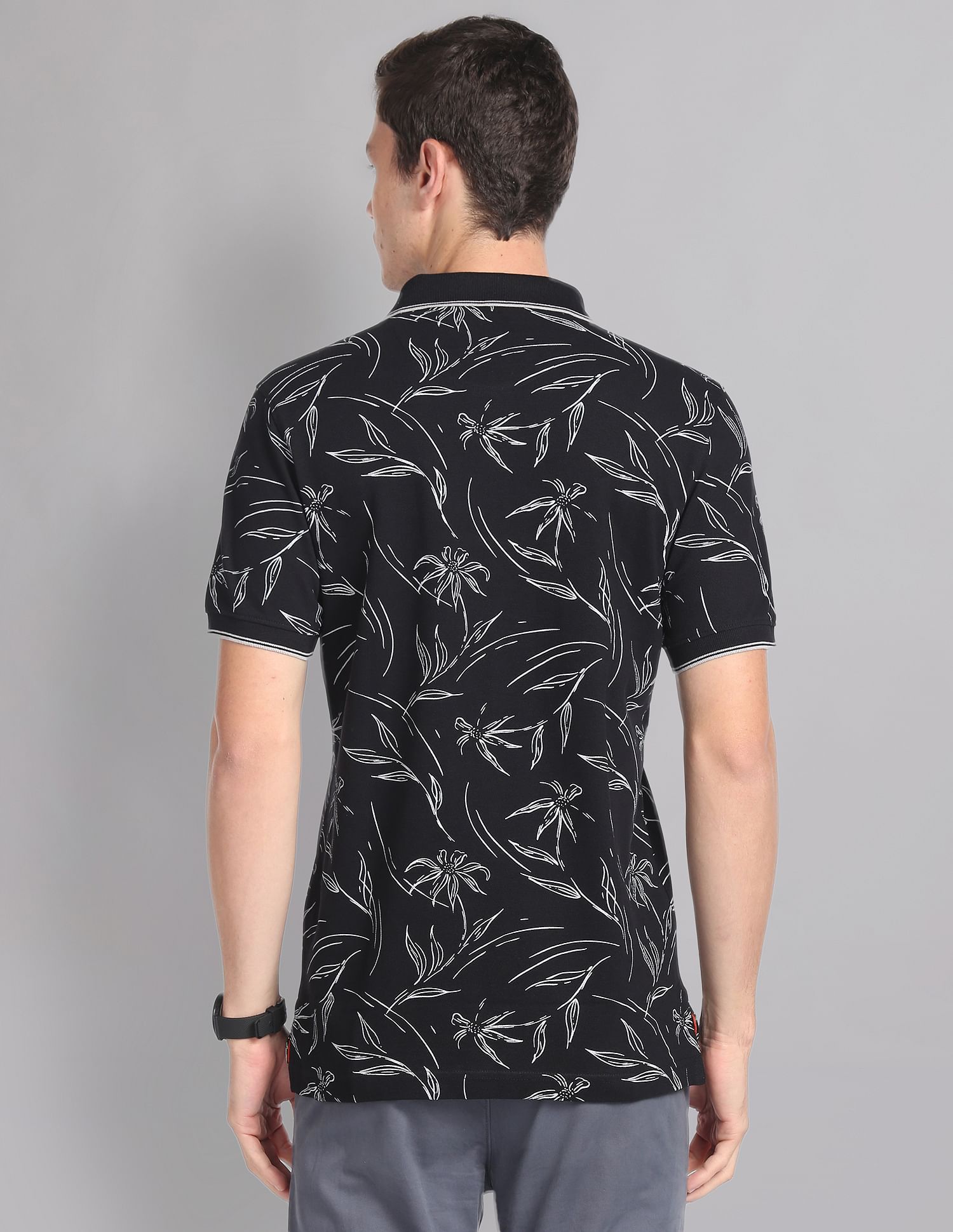 AD by Arvind Floral Print Cotton Polo Shirt