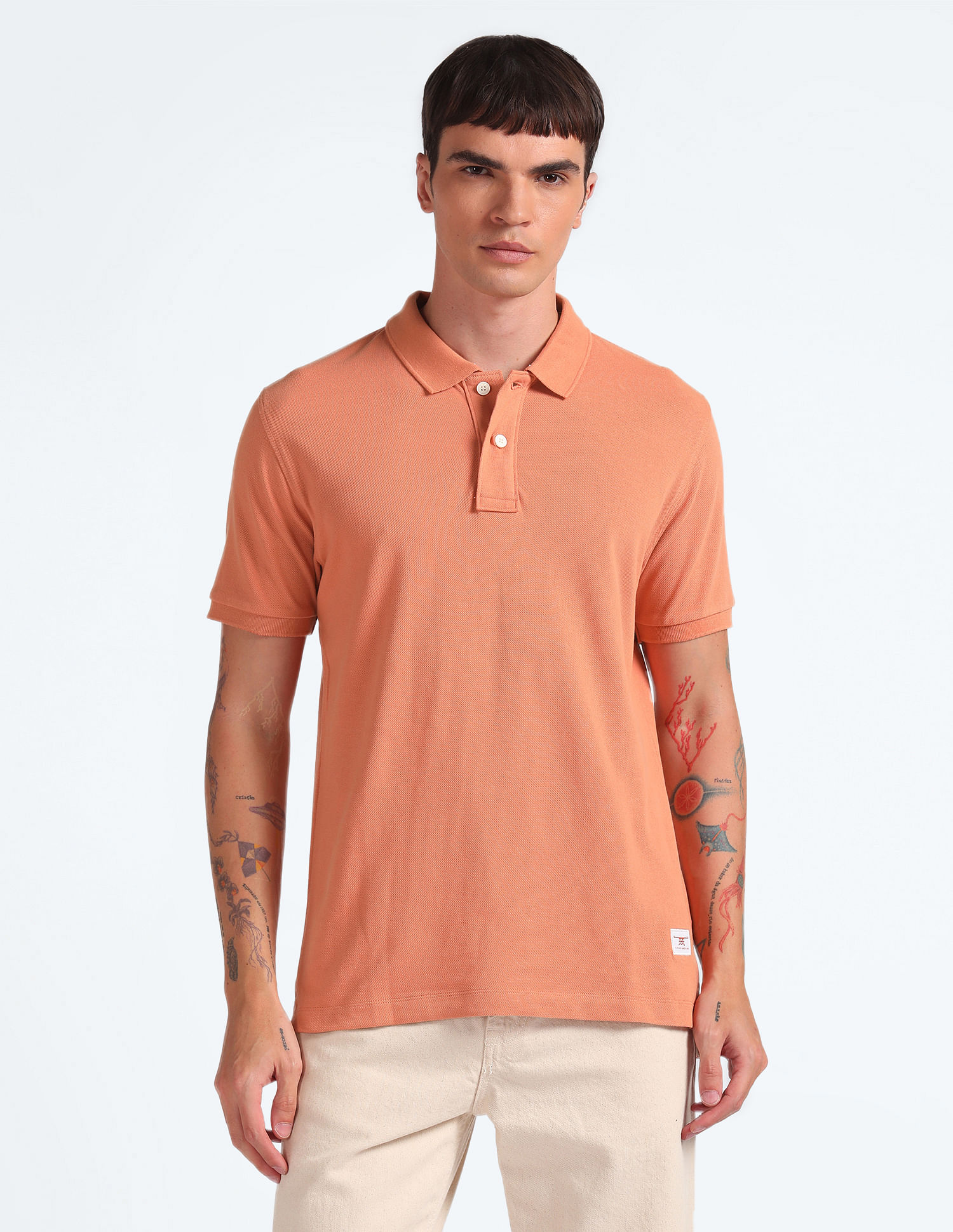 Flying Machine Solid Cotton Polo Shirt