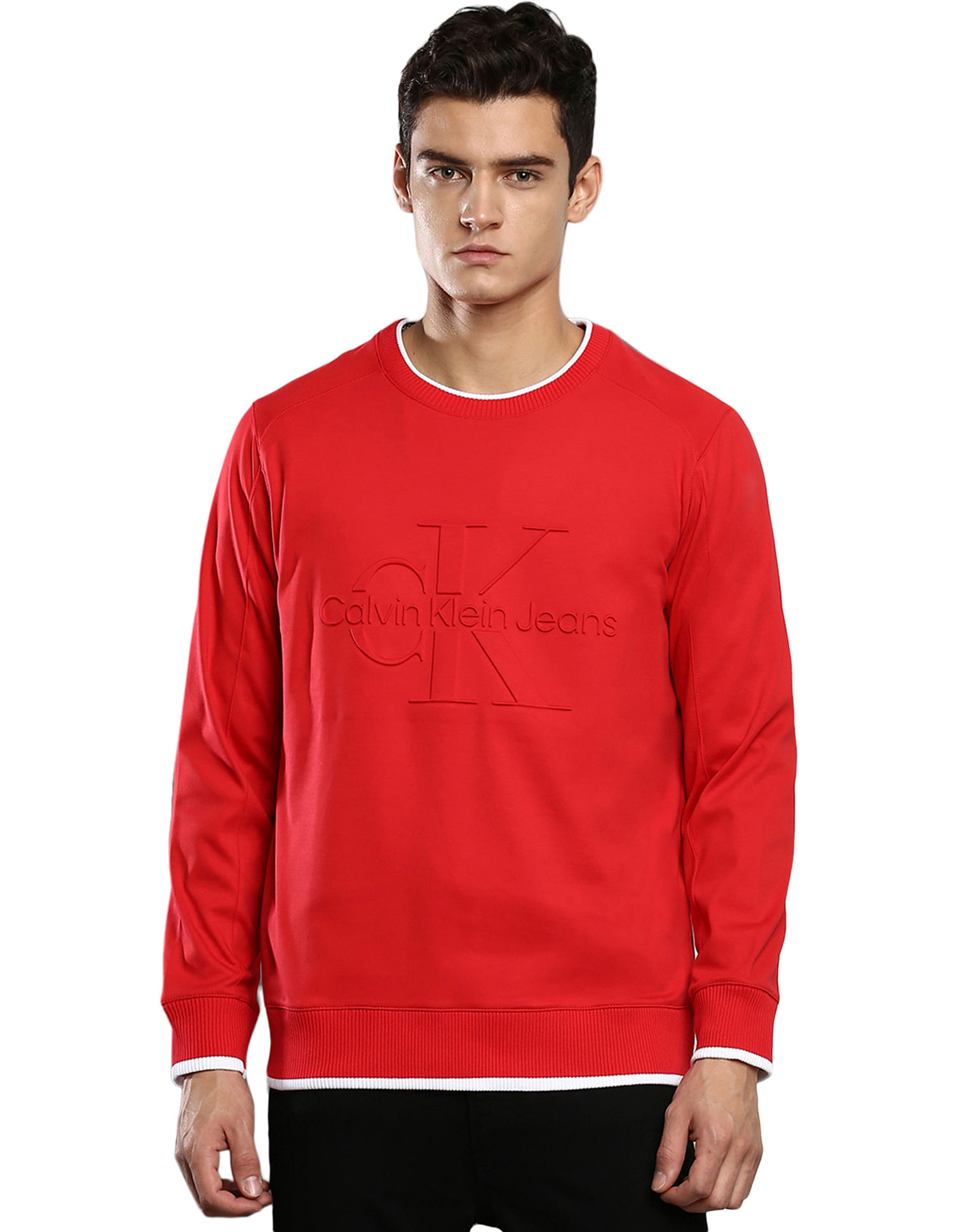 Buy Calvin Klein Men Red Embossed Monogram Sweatshirt 