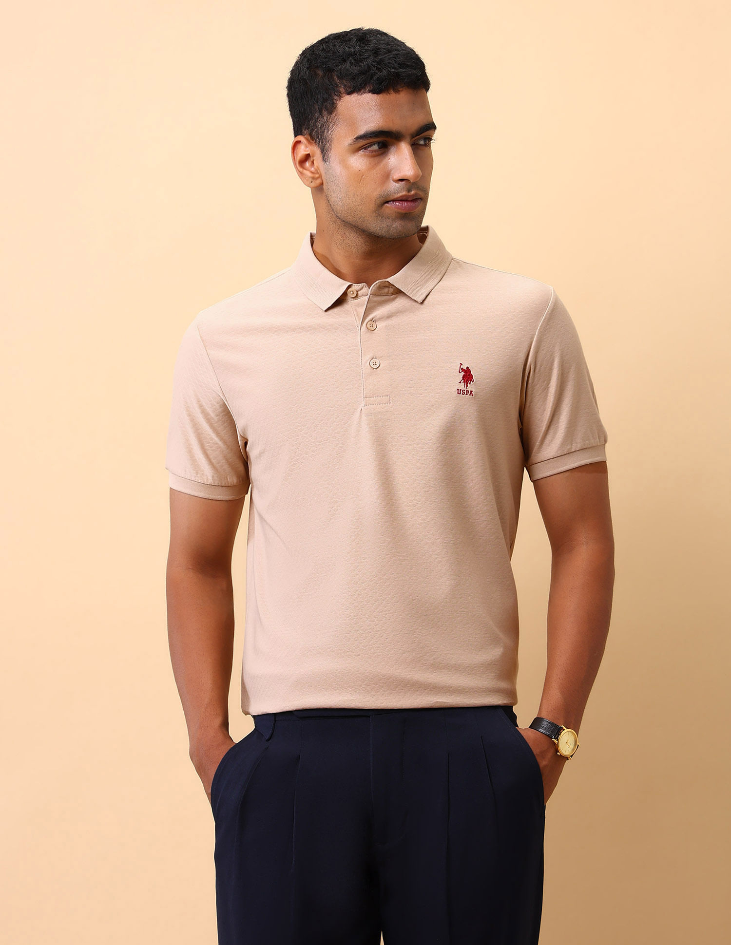 U.S. Polo Assn. Textured Pure Cotton Polo Shirt