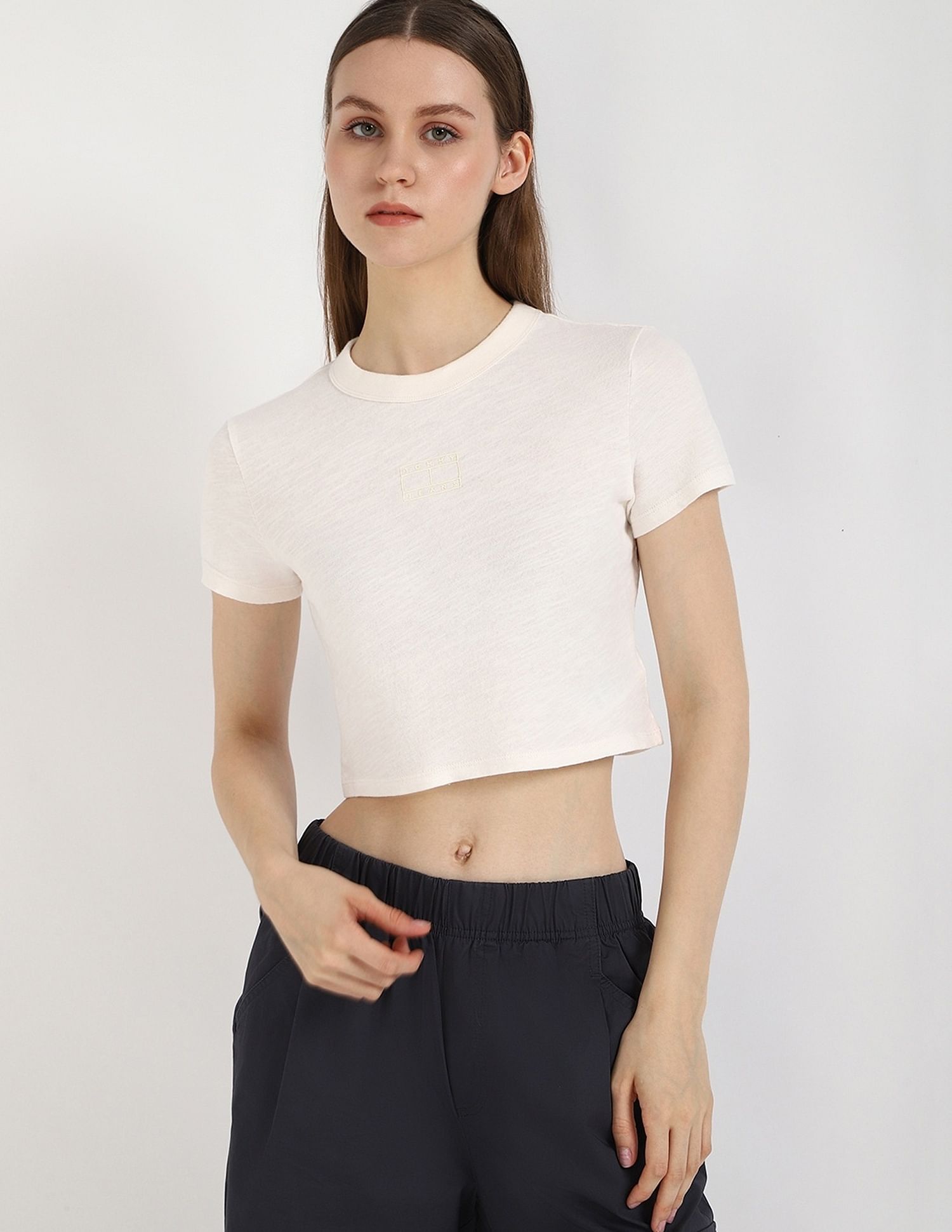 Tommy Hilfiger Solid Cropped-Fit Cotton T-Shirt
