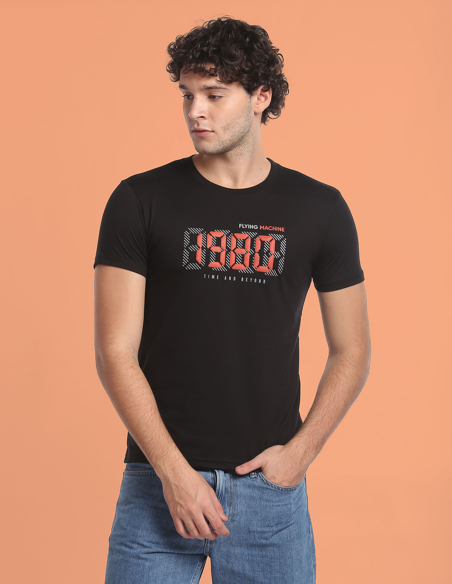 Flying Machine Brand Print Crew Neck T-Shirt