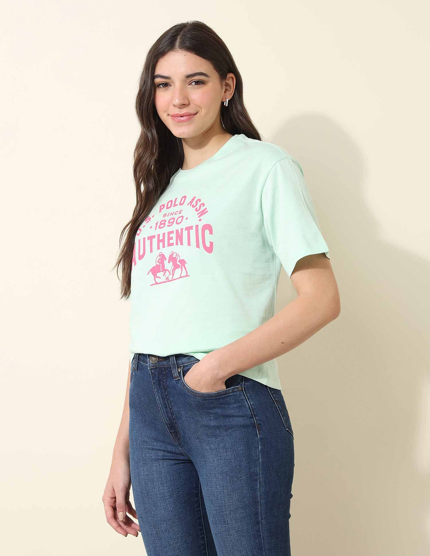 U.S. Polo Assn. Women Boyfriend Fit Brand Printed T-Shirt