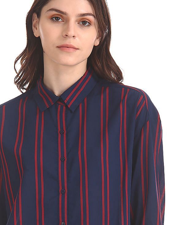 U.S. Polo Assn. Women Vertical Stripe Tencel Shirt