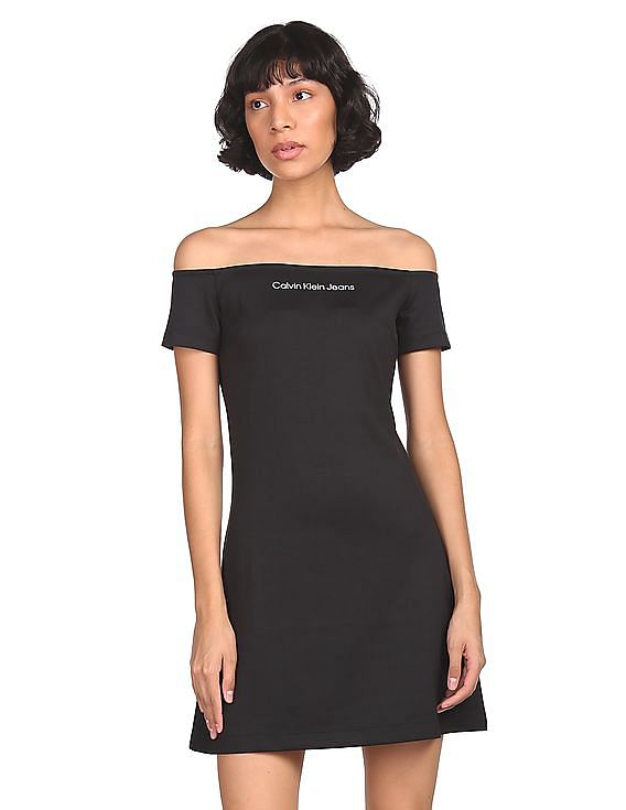 Buy Calvin Klein Women Black Solid Milano Bardot Dress NNNOW