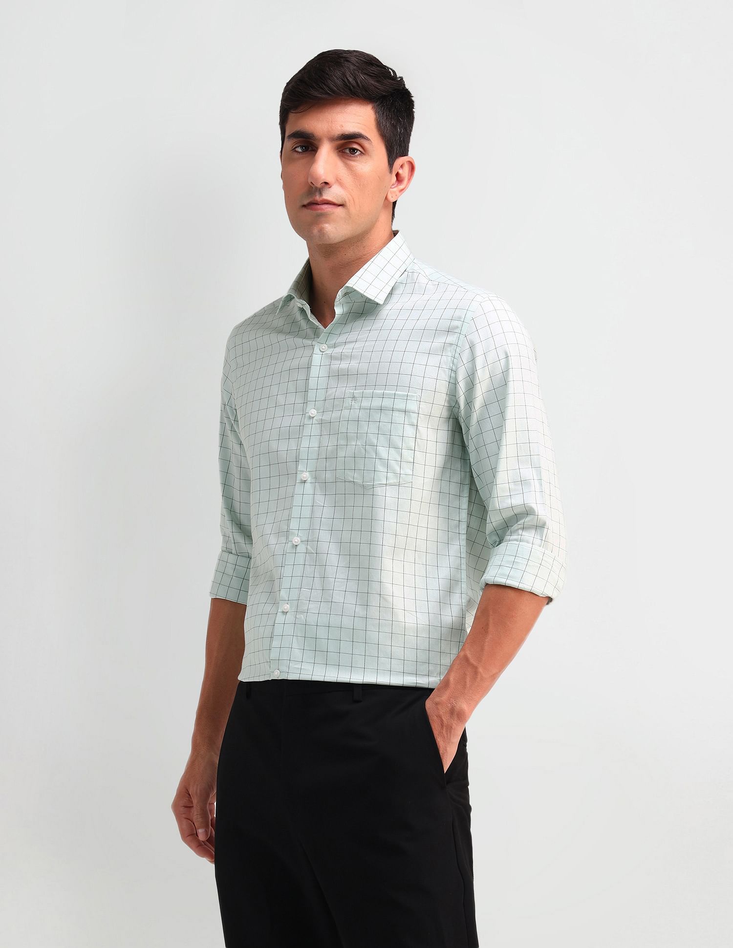 Arrow Manhattan Slim Fit Windowpane Checked Shirt