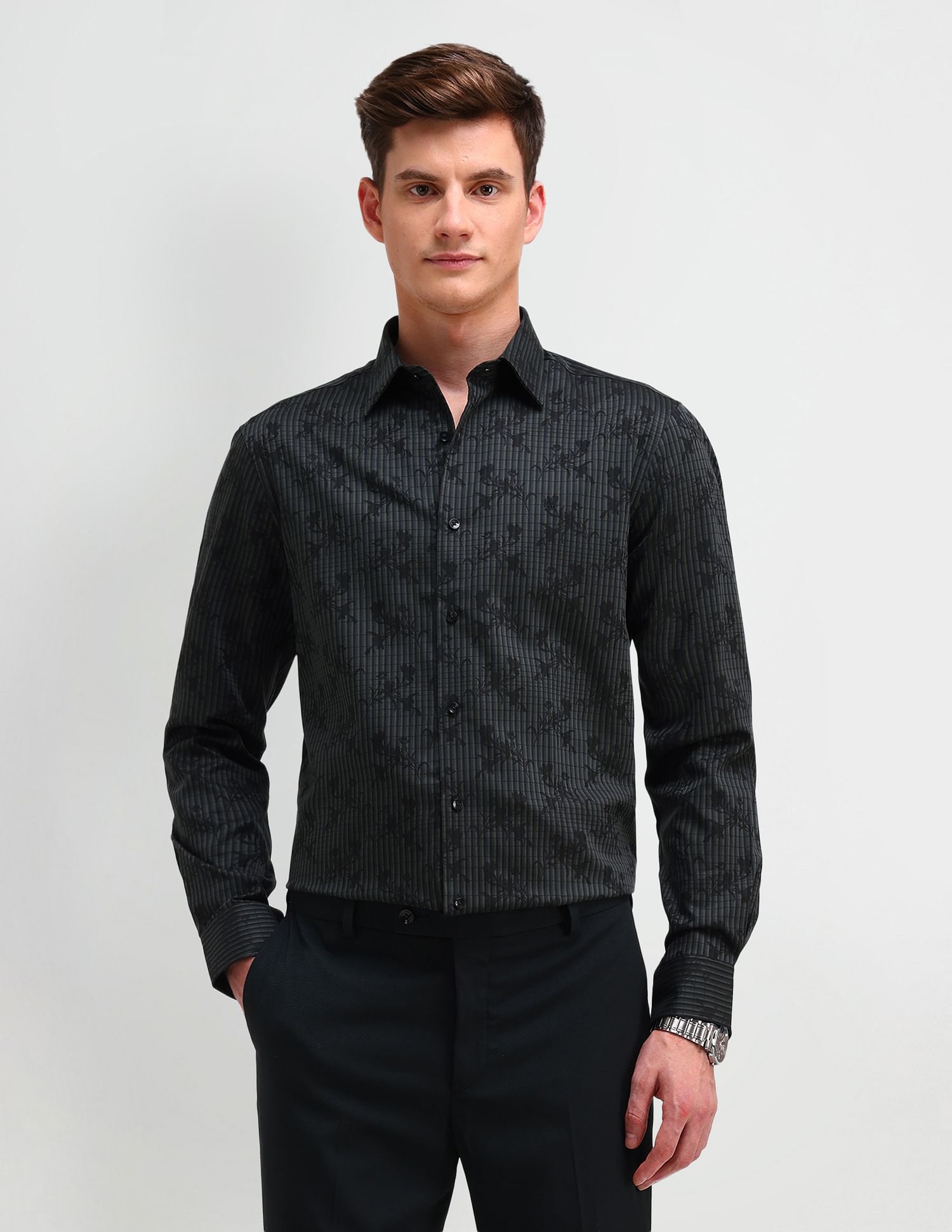 Arrow Slim Fit Vertical Striped Shirt