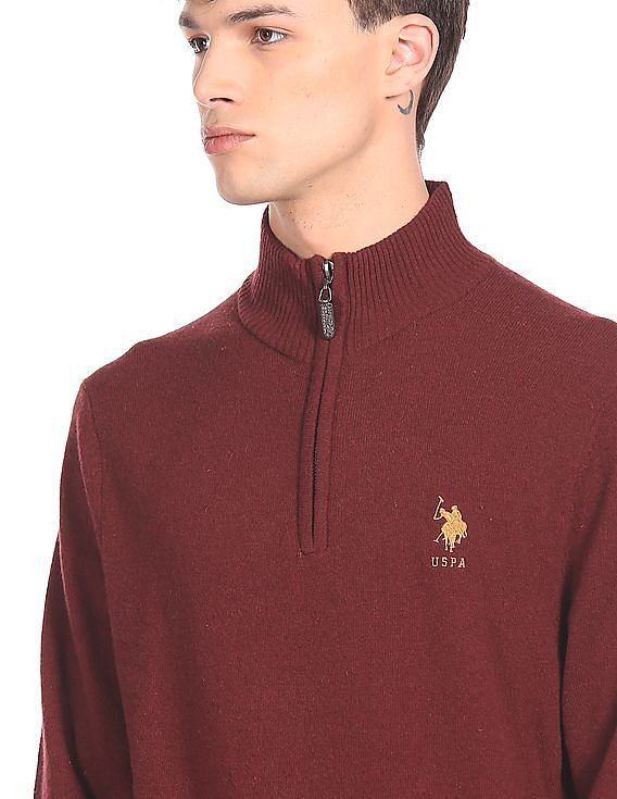 Buy Men Maroon Solid Polo Neck T-shirt Online - 708835