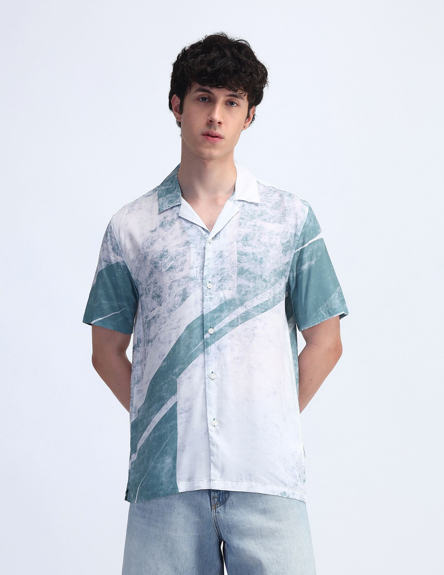 Flying Machine Abstract Pattern Regular Fit Shirt