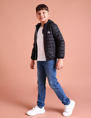 U S Polo Assn Kids Logo Hooded Solid Puffer Jacket