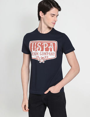 U S Polo Assn Denim Co Men Navy Crew Neck Brand Print T-Shirt