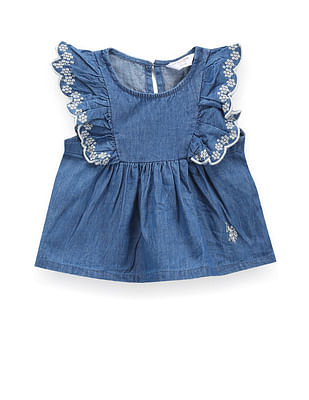 U S Polo Assn Kids Girls Round Neck Denim Top