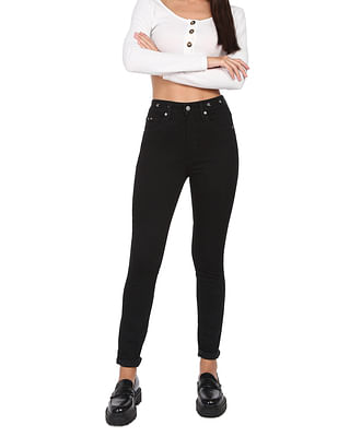 Calvin Klein Women Black High Rise Skinny Fit Rinse Jeans