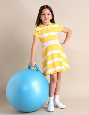 U S Polo Assn Kids Girls Striped A-line Dress