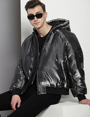 Calvin Klein Solid Hooded Bomber Jacket