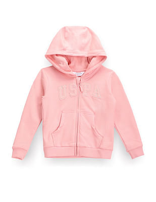 U S Polo Assn Kids Girls Embroidered Hooded Sweatshirt