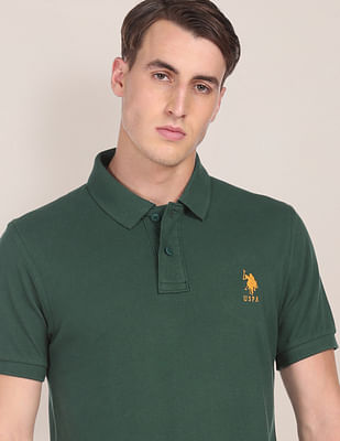 U S Polo Assn Ribbed Collar Solid Polo Shirt