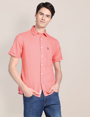 U S Polo Assn Spread Collar Solid Casual Shirt