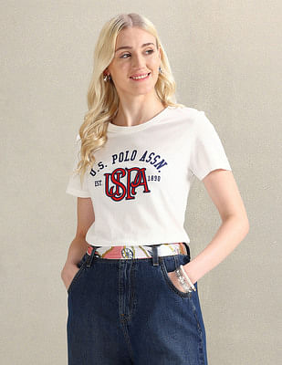 U S Polo Assn Women HD Print Pure Cotton T-Shirt