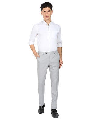 Spykar Men Light Grey Solid Slim Mid-Rise Trousers - v0501bb007lightgrey
