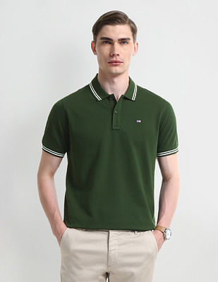 Arrow Sport Striped Collar Solid Polo Shirt