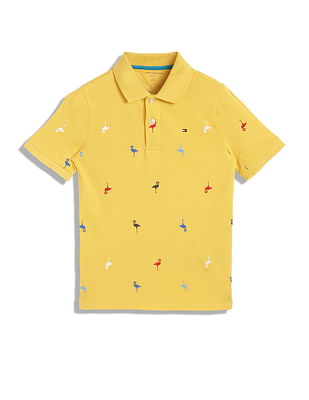 Tommy Hilfiger Kids Boys Flamingo Print Cotton Polo Shirt