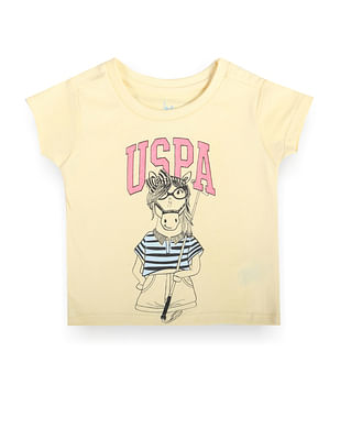 U S Polo Assn Kids Girls Graphic Print Cotton T-Shirt