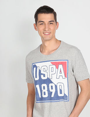 U S Polo Assn Crew Neck Heathered Brand Print T-Shirt