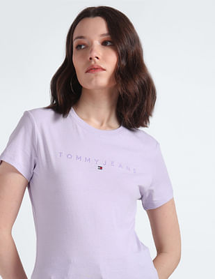Tommy Hilfiger Womens Woven Back Embellished T-Shirt, Blue, Large