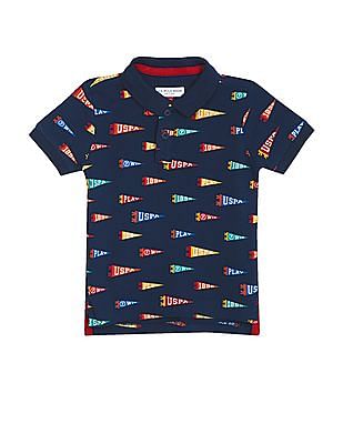 U S Polo Assn Kids Ribbed Collar Printed Polo Shirt