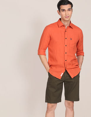 U S Polo Assn Button Down Collar Linen Shirt