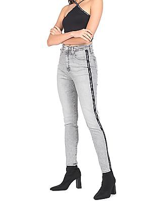 Calvin Klein Women Light Grey Mid Rise Brand Taping Jeans